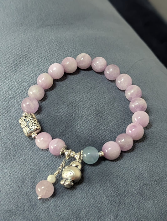 Kunzite with aquamarine accent beads and 925 sterling silver bracelet